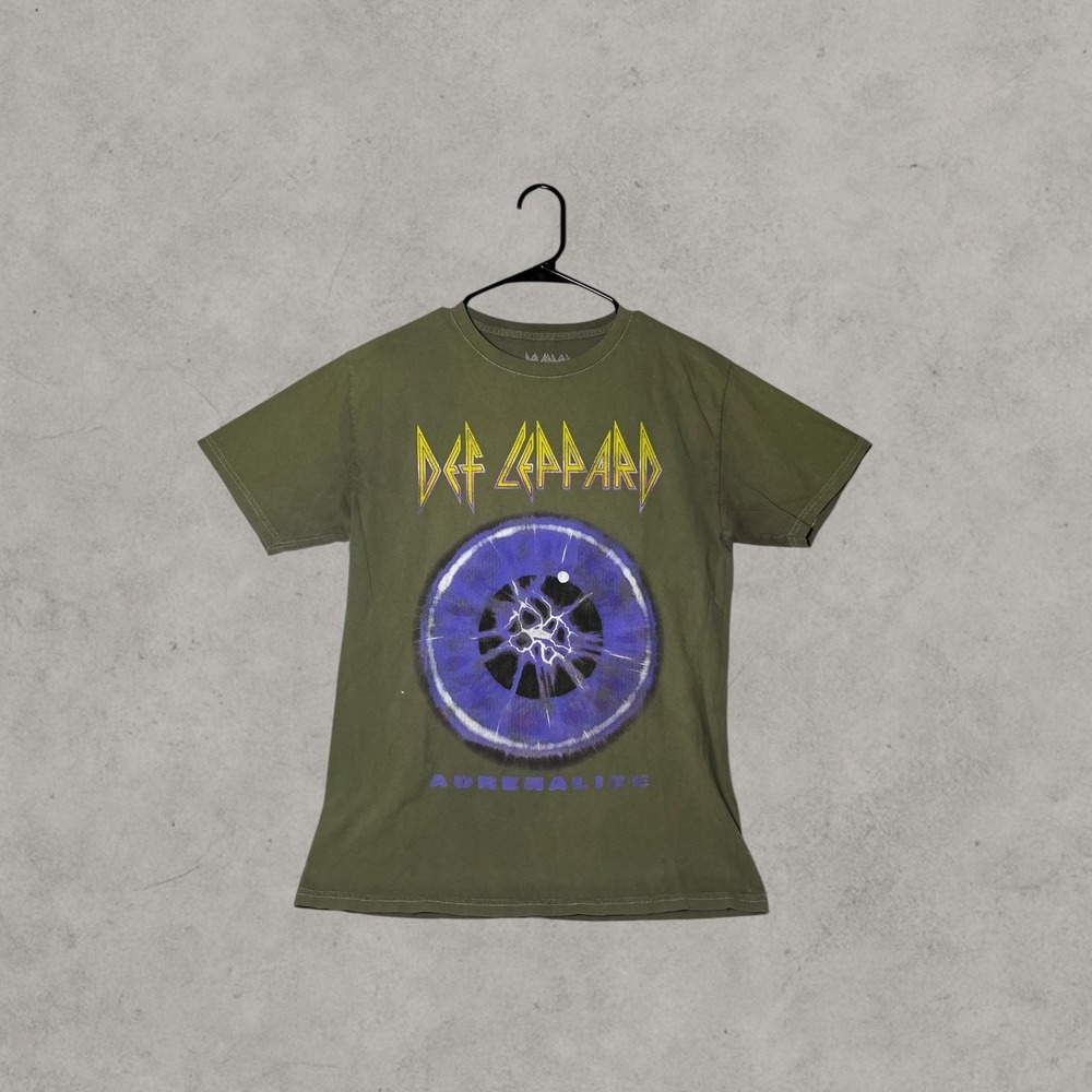 Def Leppard Adrenalize Graphic T-Shirt Olive Green Rock Band Tee Mens Medium